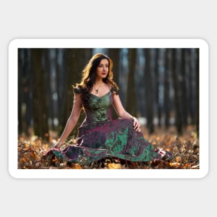 Beautiful woman in green dress outdoor Sticker